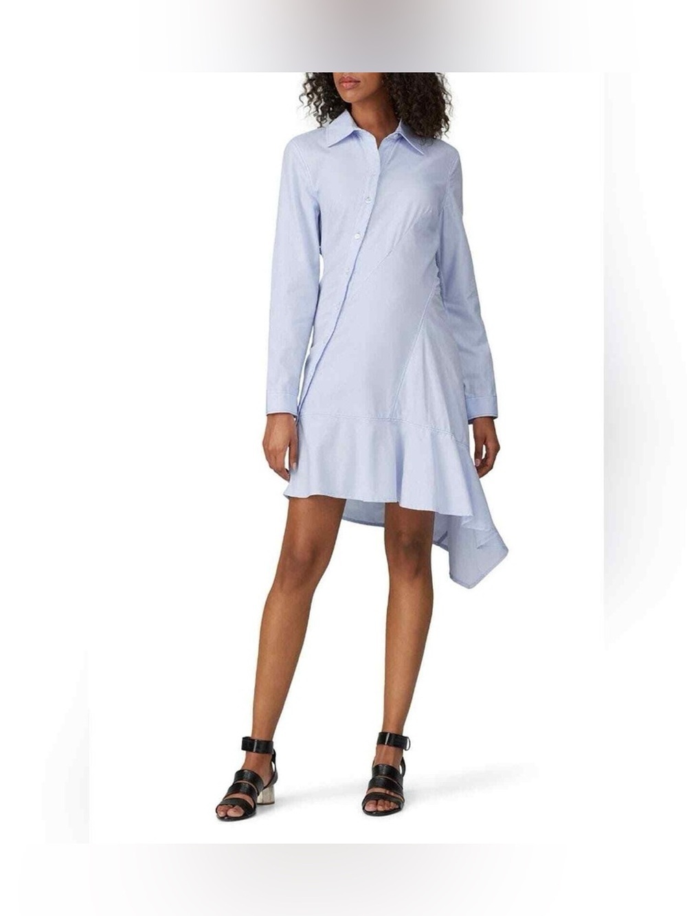 Koché Collective Blue White Striped Asymmetric Cotton Shirtdress Size 36